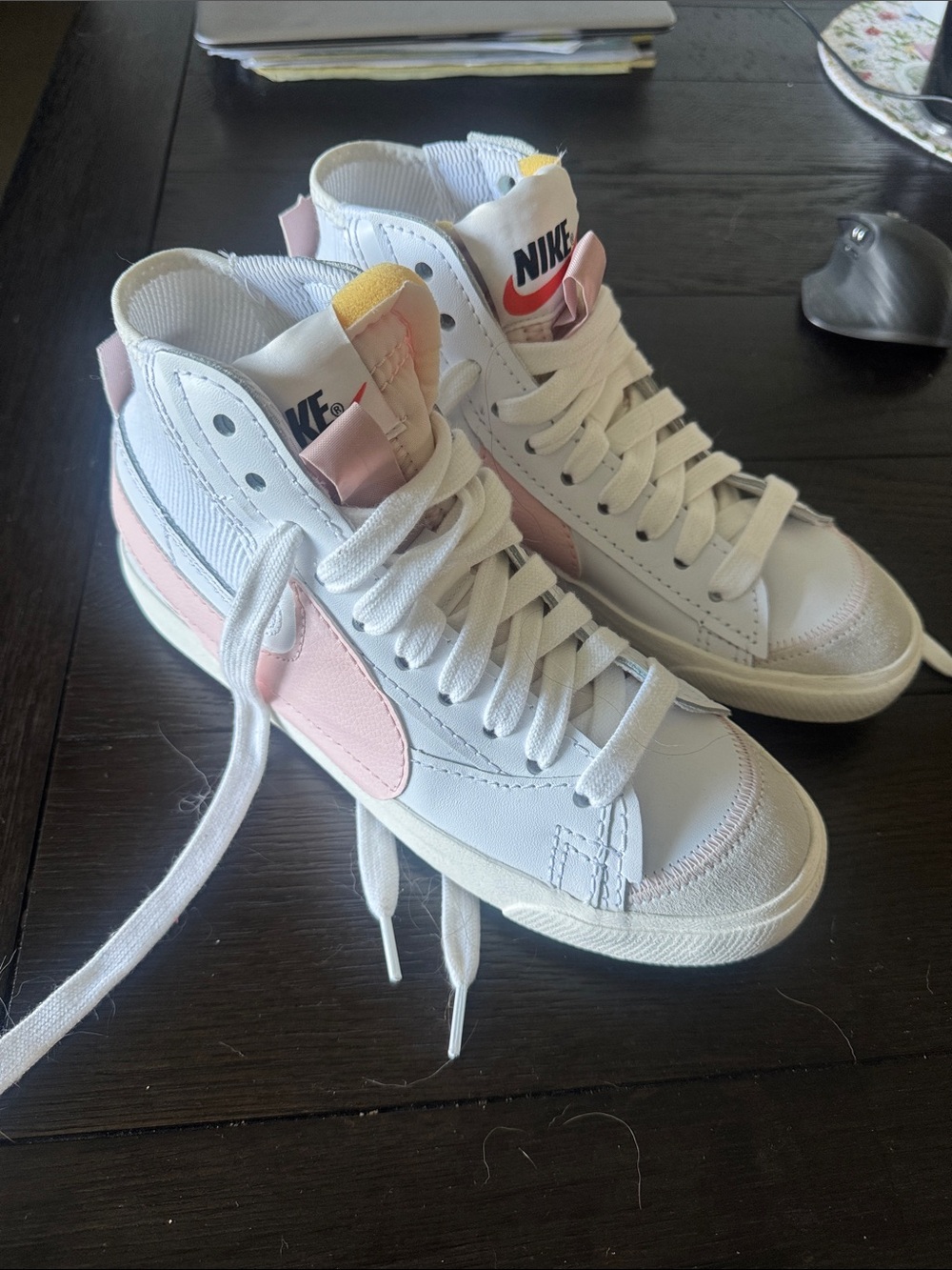 Nike Women’s High-Top Sneakers in White and Pale Pink - RARE only worn once